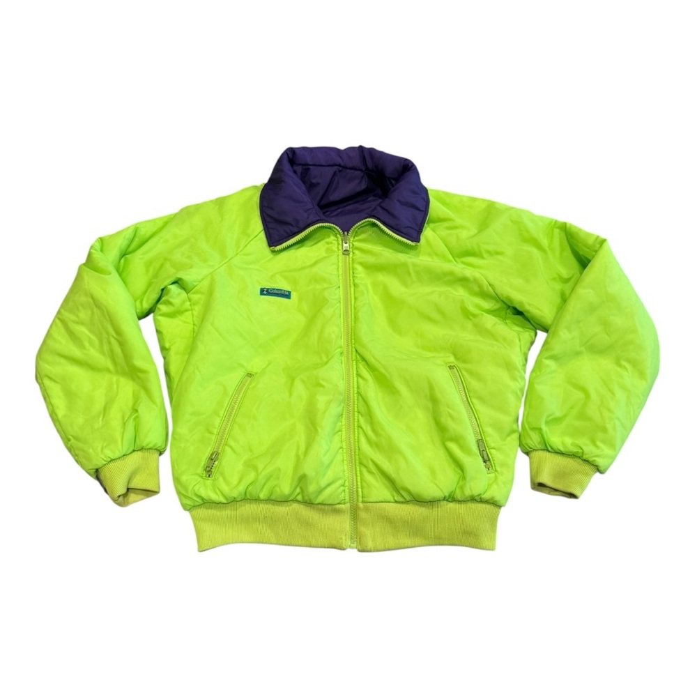 Columbia Vintage Reversible 90s Day Glow Coat Jacket Puffy Yellow Purple Mens L - Picture 2 of 14